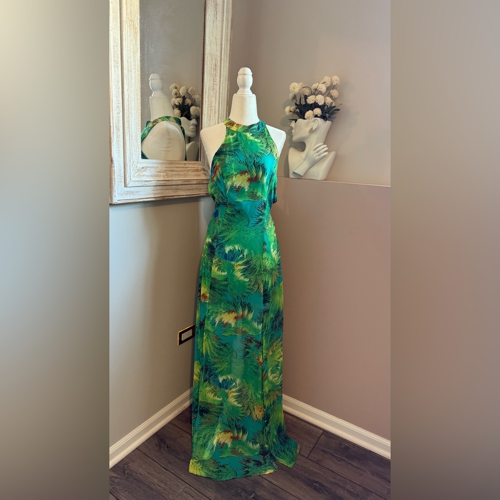 Lulus Women’s Small Blue and Green Tropical Vacation Print Maxi‎ Dress - Picture 5 of 9